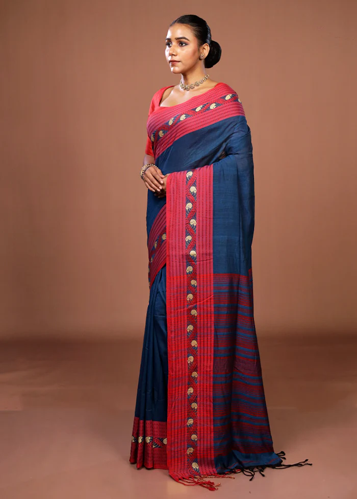 Blue Matka Silk Saree With Blouse Piece - Image 4