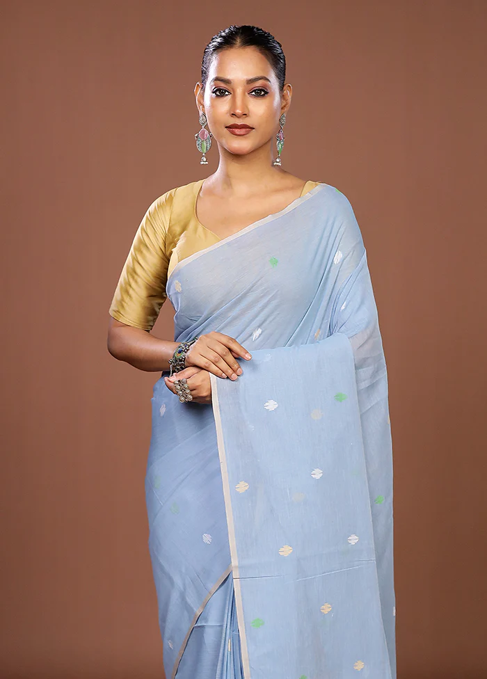 Blue Matka Silk Saree With Blouse Piece