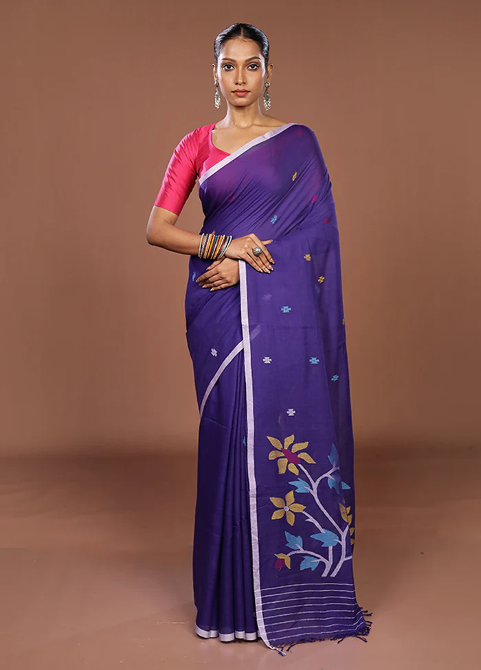 Blue Matka Silk Saree With Blouse Piece - Image 2