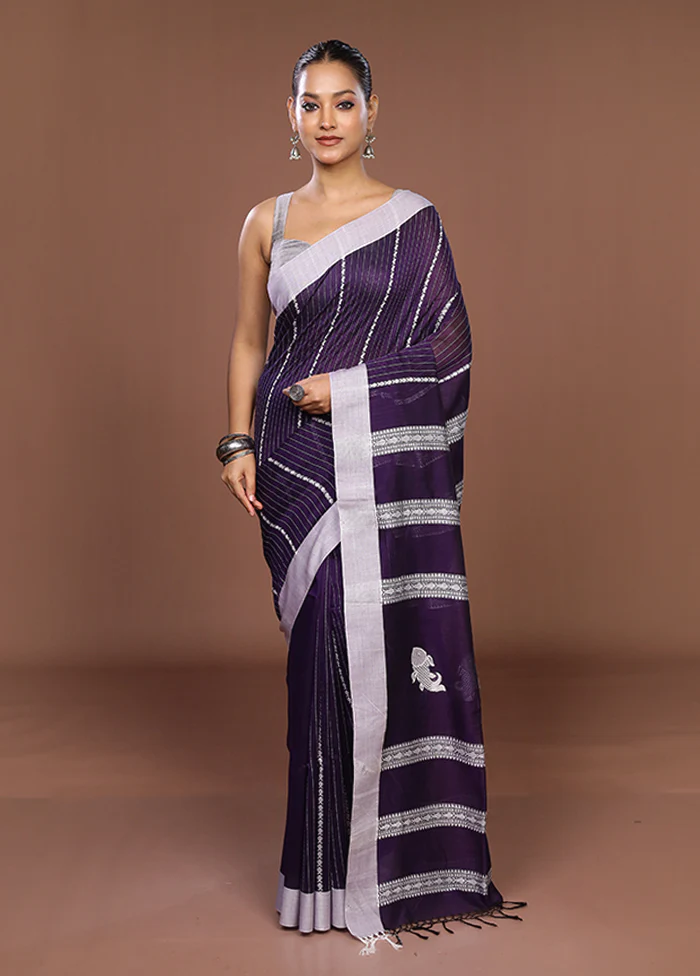 Blue Matka Silk Saree With Blouse Piece - Image 2
