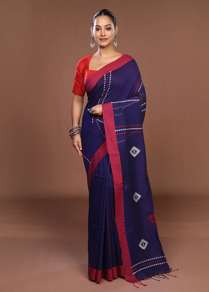 Blue Matka Silk Saree With Blouse Piece - Image 2