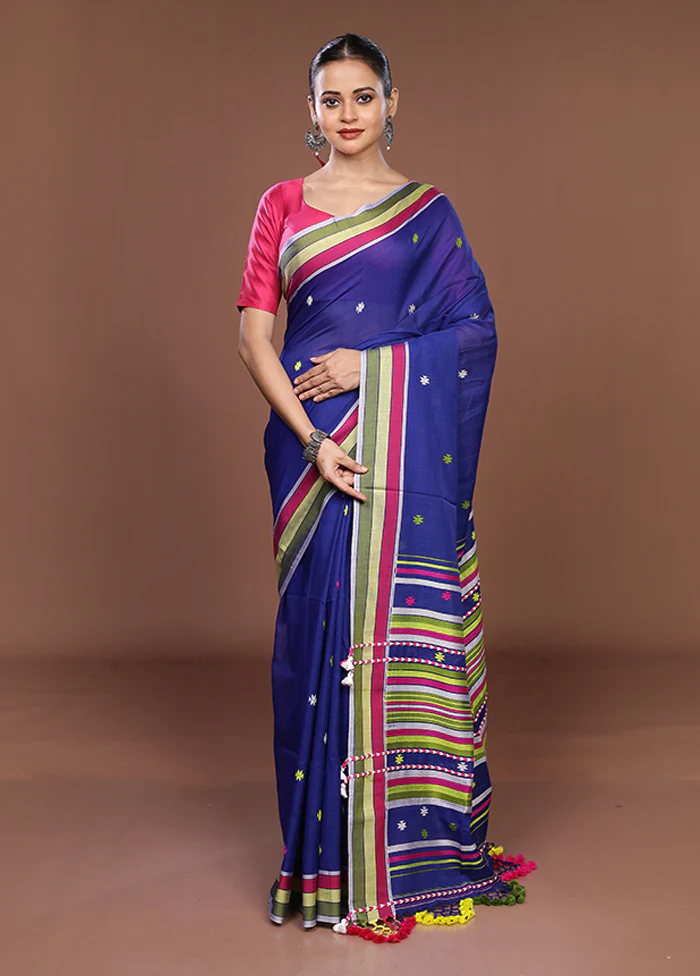 Blue Matka Silk Saree With Blouse Piece - Image 2