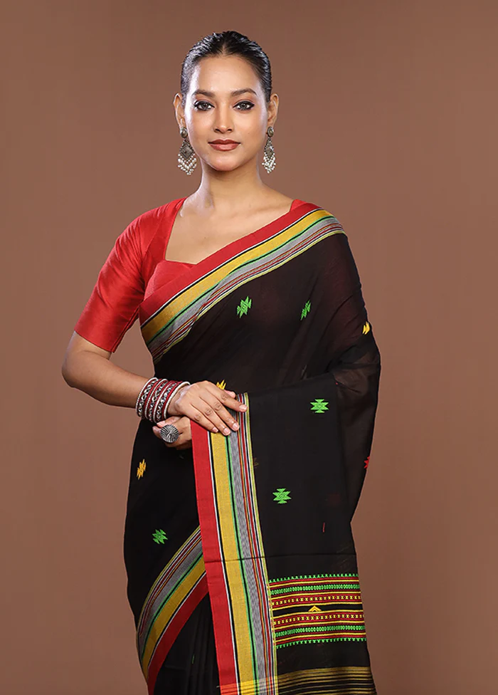 Black Matka Silk Saree With Blouse Piece