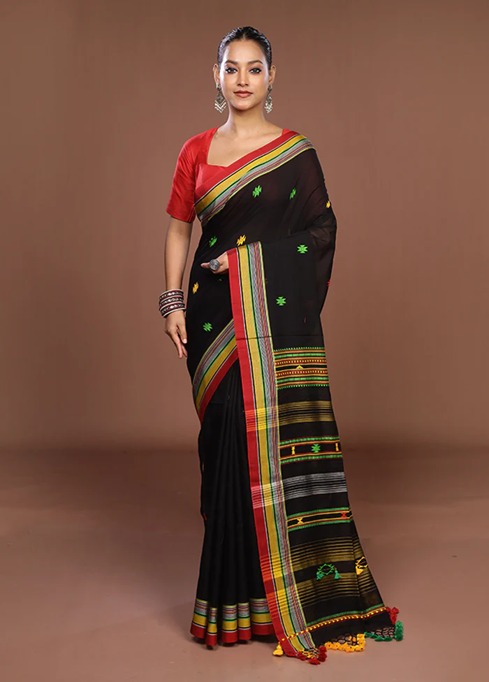 Black Matka Silk Saree With Blouse Piece - Image 2