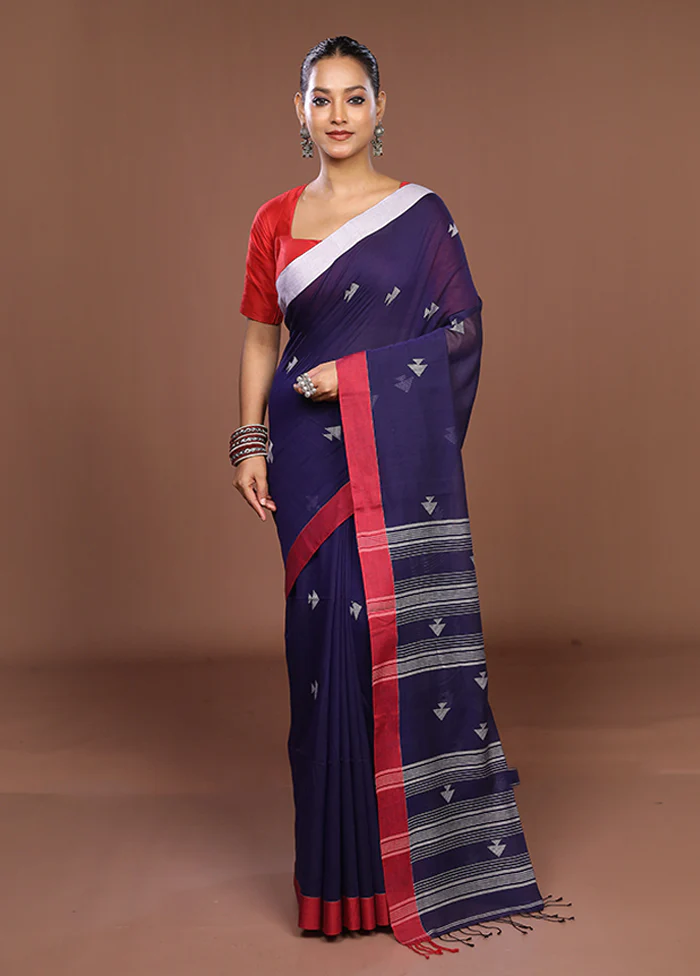 Blue Matka Silk Saree With Blouse Piece - Image 2