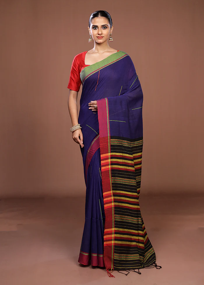 Blue Matka Silk Saree With Blouse Piece - Image 2