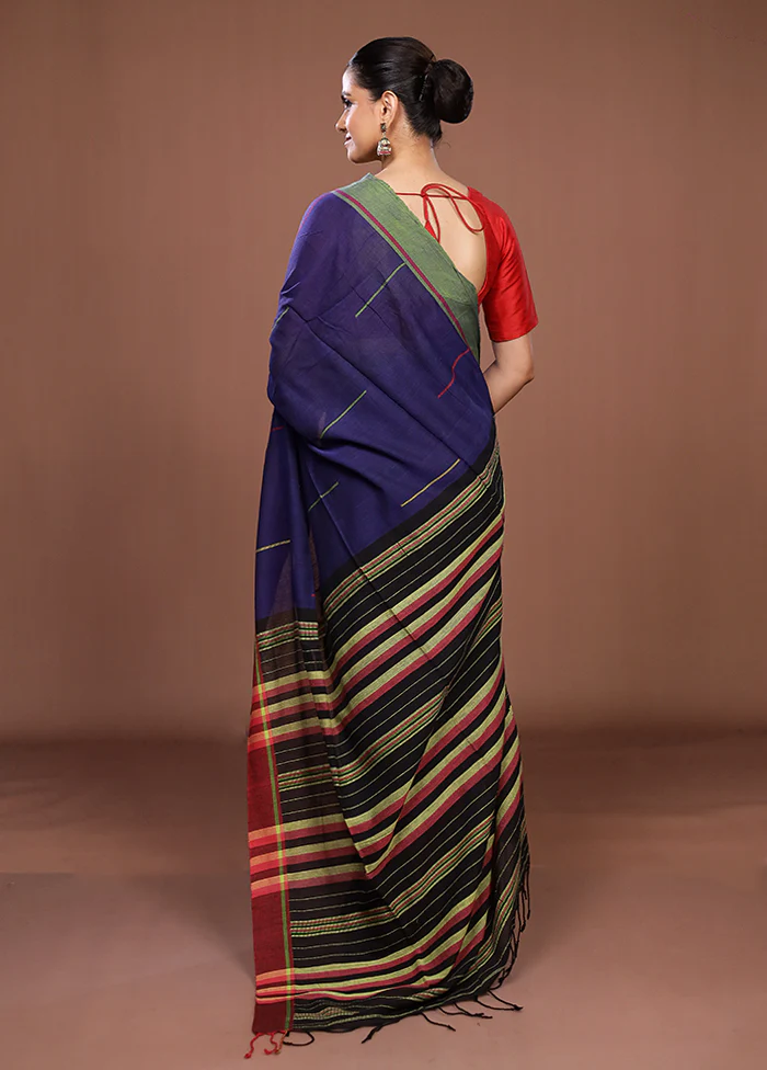 Blue Matka Silk Saree With Blouse Piece - Image 3