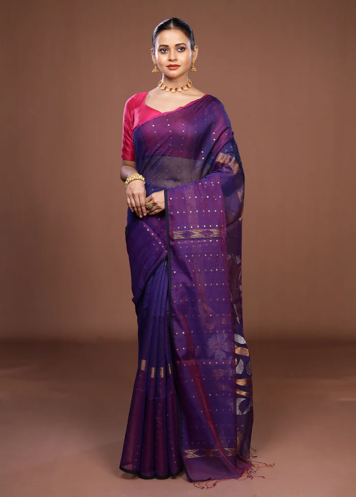 Blue Matka Silk Saree With Blouse Piece - Image 2