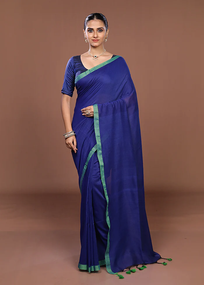 Blue Matka Silk Saree With Blouse Piece - Image 2