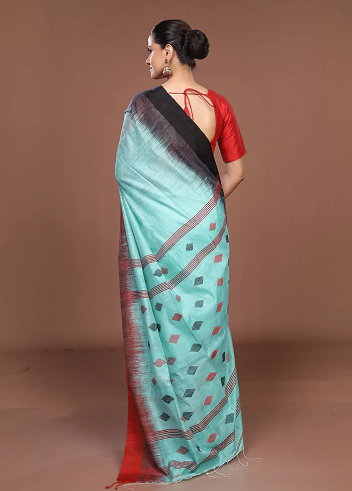 Blue Matka Silk Saree With Blouse Piece - Image 3