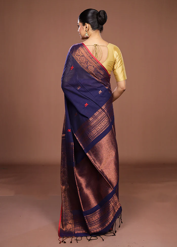 Blue Matka Silk Saree With Blouse Piece - Image 3