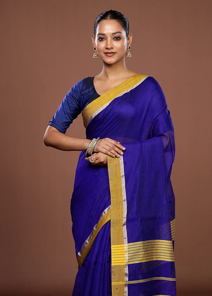 Blue Matka Silk Saree With Blouse Piece
