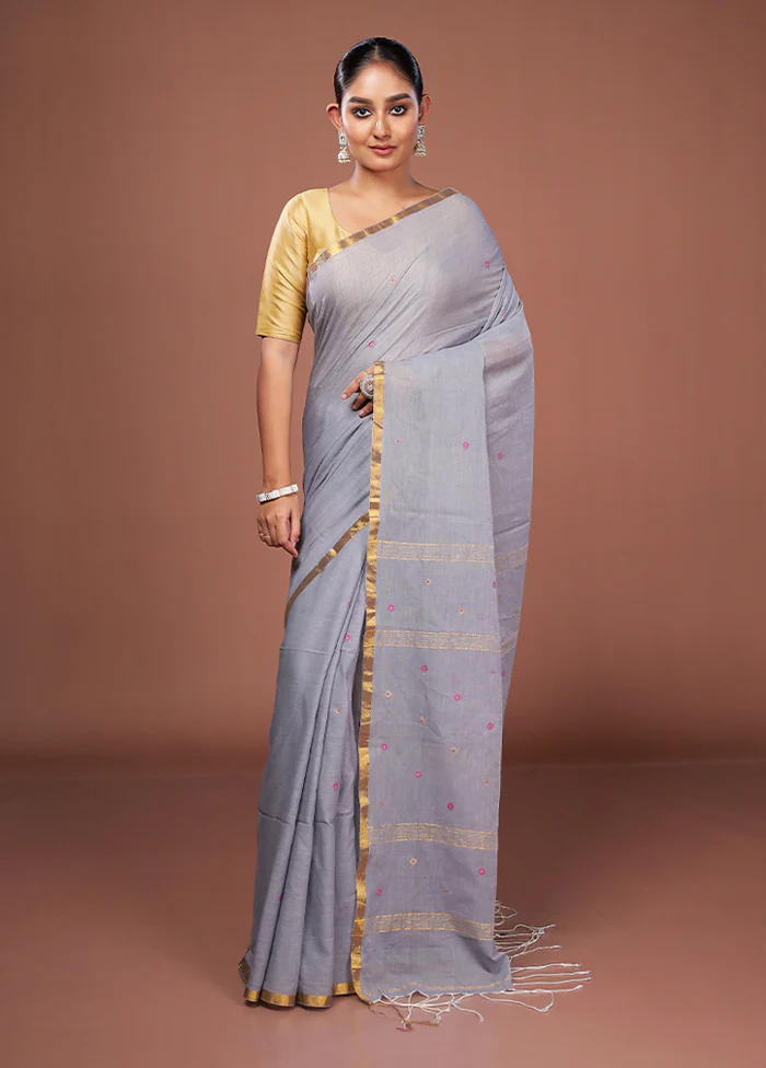 Blue Matka Silk Saree With Blouse Piece - Image 2