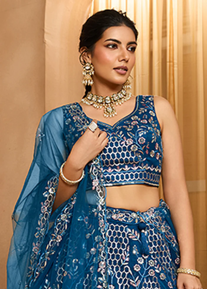 Blue Net Lehenga Set - Image 2