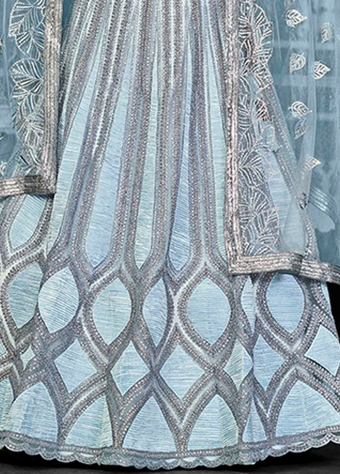 Blue Net Lehenga Set - Image 3