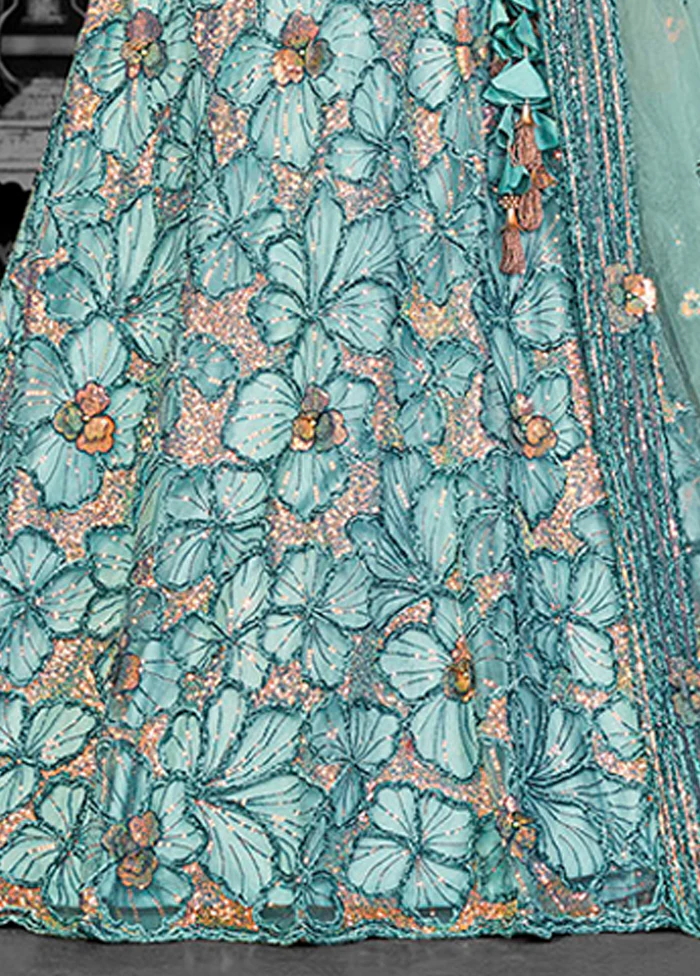 Blue Net Lehenga Set - Image 3