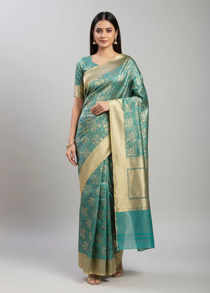 Blue Net Saree With Blouse Piece