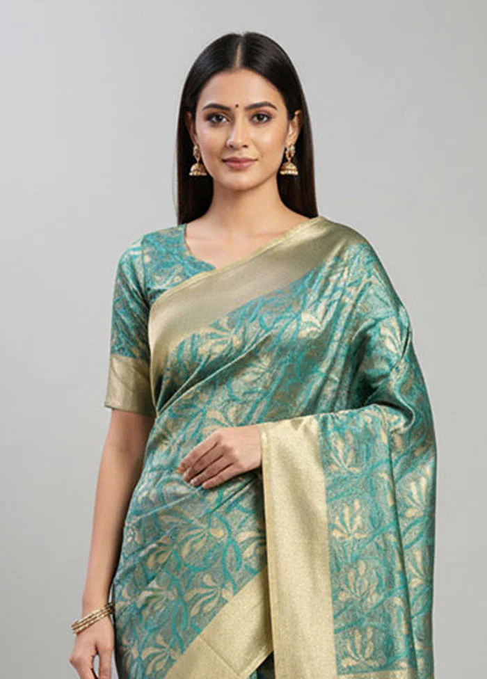 Blue Net Saree With Blouse Piece - Image 2