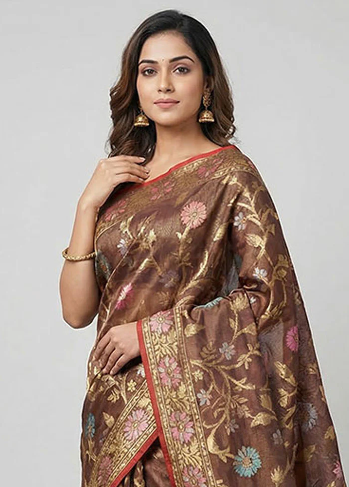 Blue Organza Saree With Blouse Piece - Image 2
