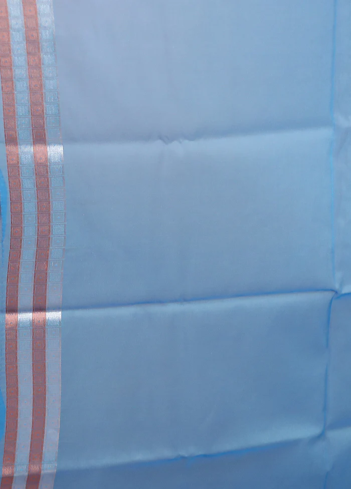 Blue Organza Saree With Blouse Piece - Image 5