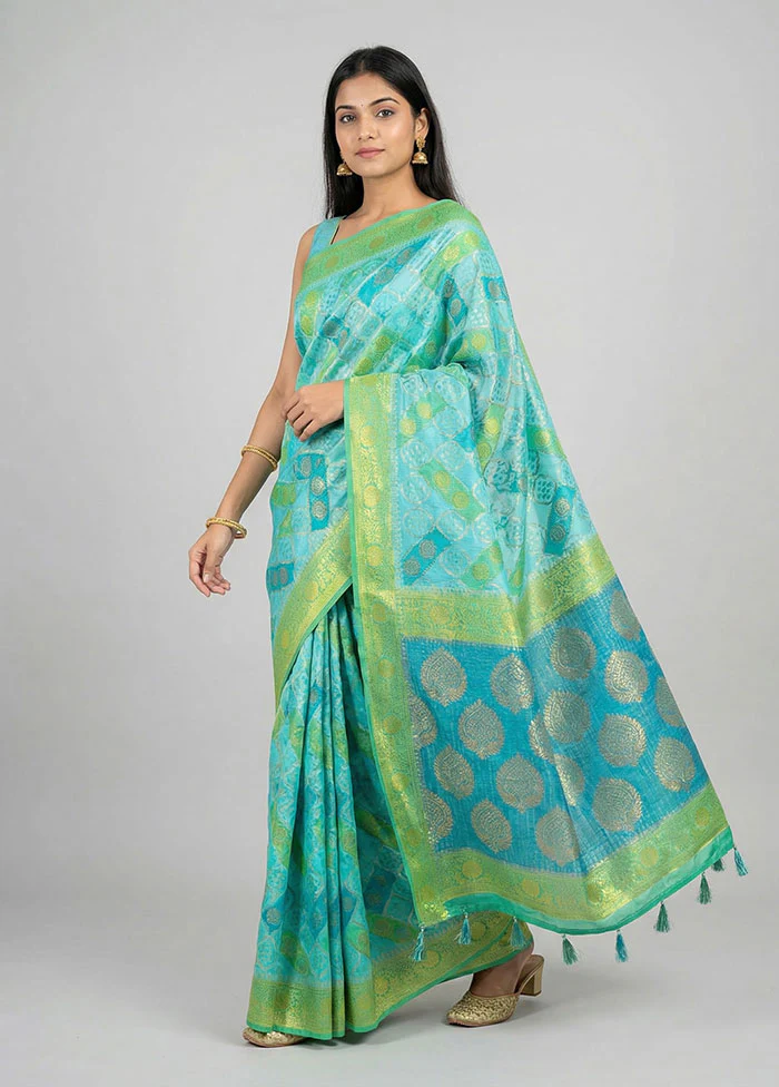 Blue Organza Saree With Blouse Piece