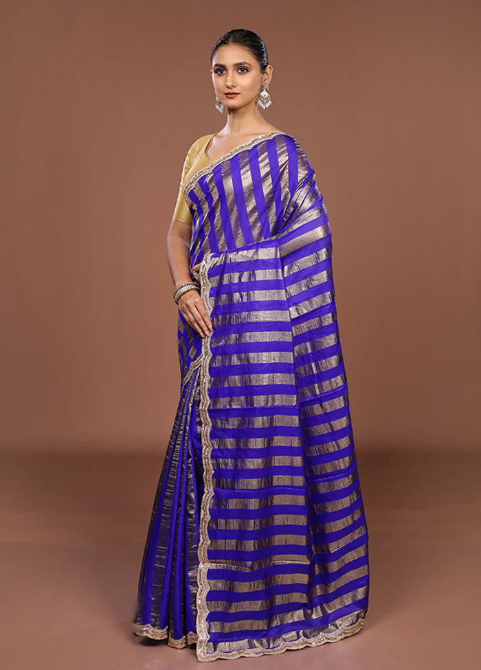 Purple Organza Saree With Blouse Piece - Image 4