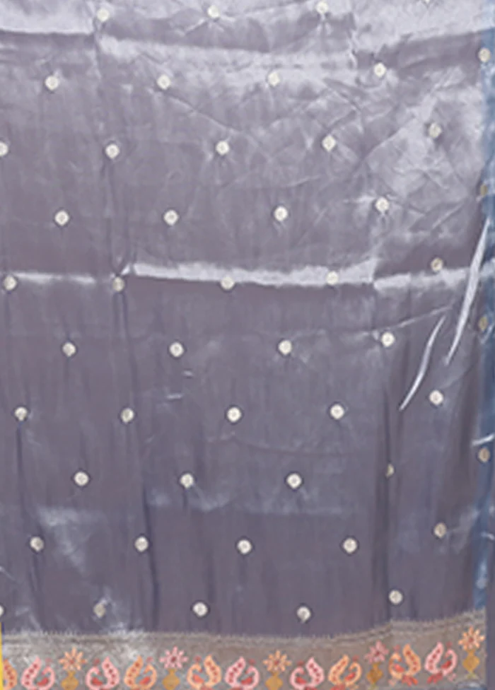 Blue Organza Saree With Blouse Piece - Image 5