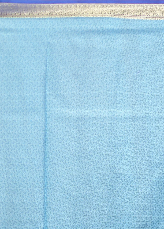 Blue Printed Pure Silk Saree Without Blouse Piece - Image 5