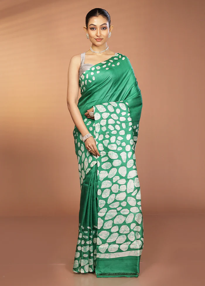 Blue Printed Pure Silk Saree Without Blouse Piece - Image 2