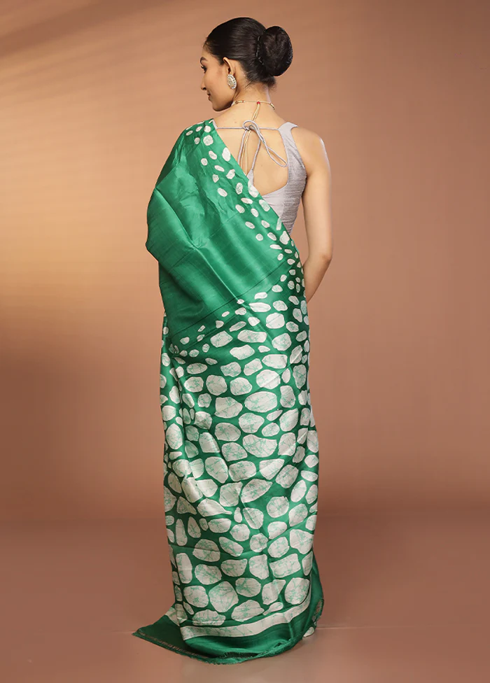 Blue Printed Pure Silk Saree Without Blouse Piece - Image 3