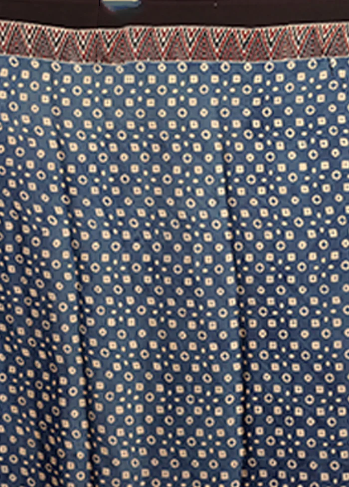Blue Printed Pure Silk Saree Without Blouse Piece - Image 5