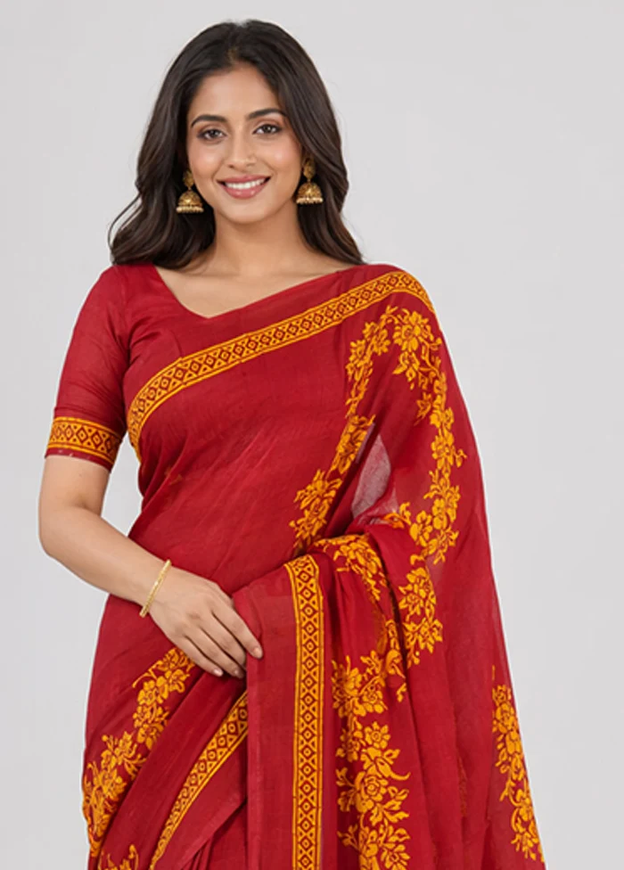 Blue Printed Pure Silk Saree Without Blouse Piece - Image 2