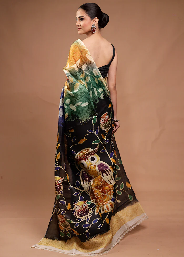Blue Printed Pure Silk Saree Without Blouse Piece - Image 3