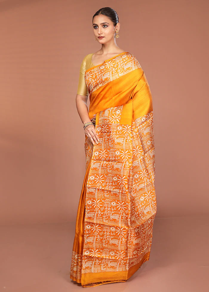 Blue Printed Silk Saree Without Blouse Piece - Image 4