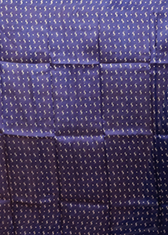 Blue Printed Pure Silk Saree Without Blouse Piece - Image 5