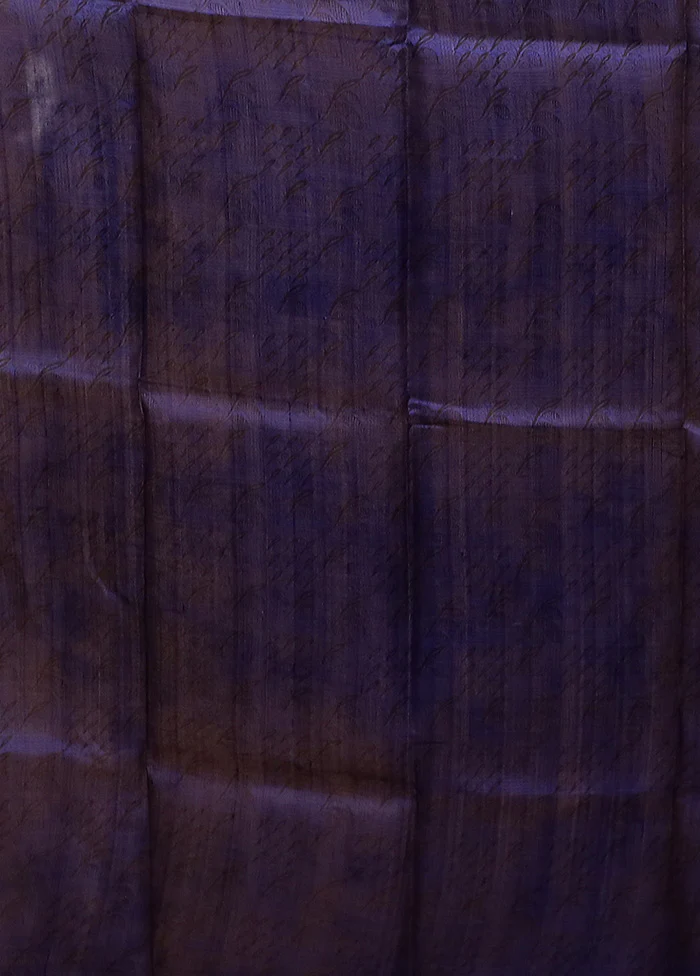 Blue Printed Silk Saree Without Blouse Piece - Image 5