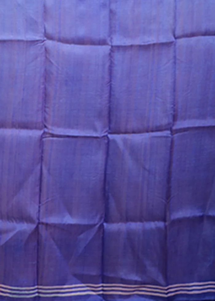 Blue Printed Pure Silk Saree Without Blouse Piece - Image 5