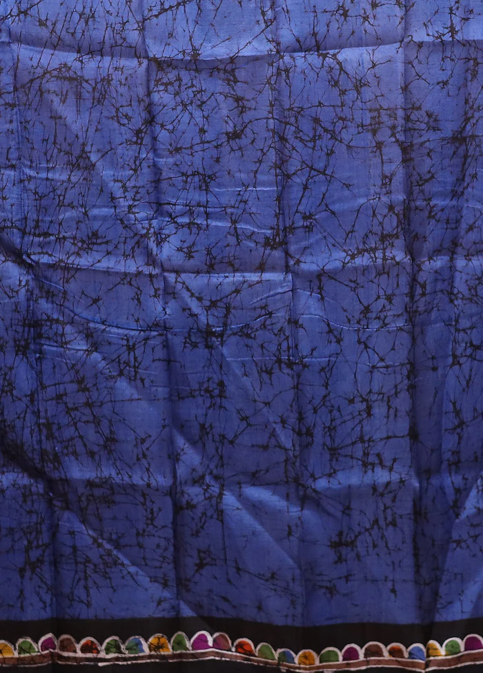 Blue Printed Pure Silk Saree Without Blouse Piece - Image 5