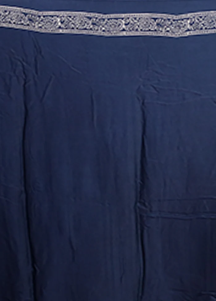Blue Printed Pure Silk Saree Without Blouse Piece - Image 5