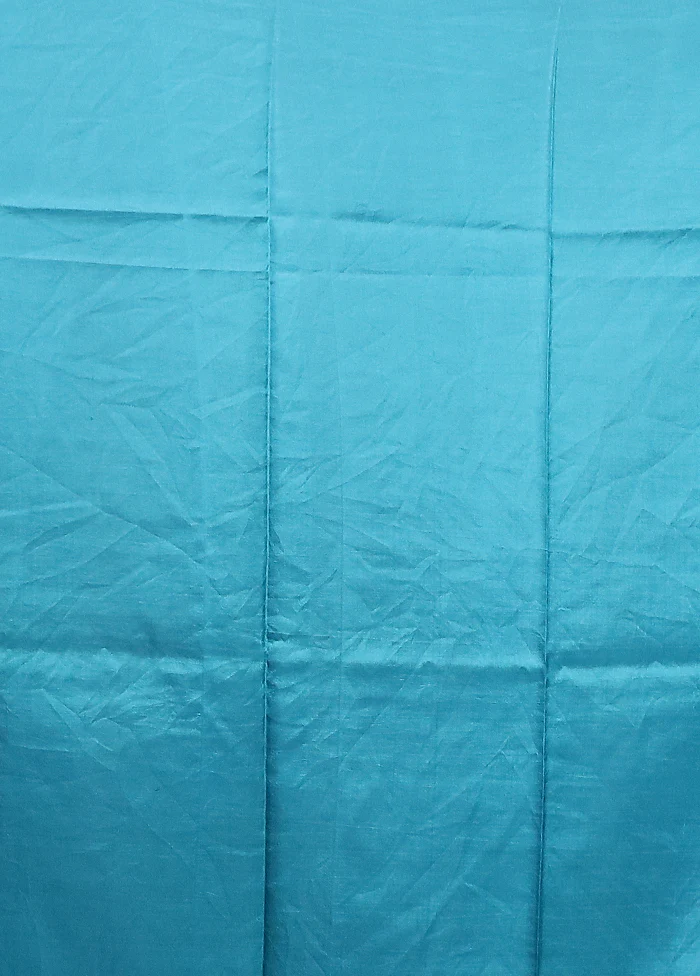 Blue Printed Pure Silk Saree Without Blouse Piece - Image 5