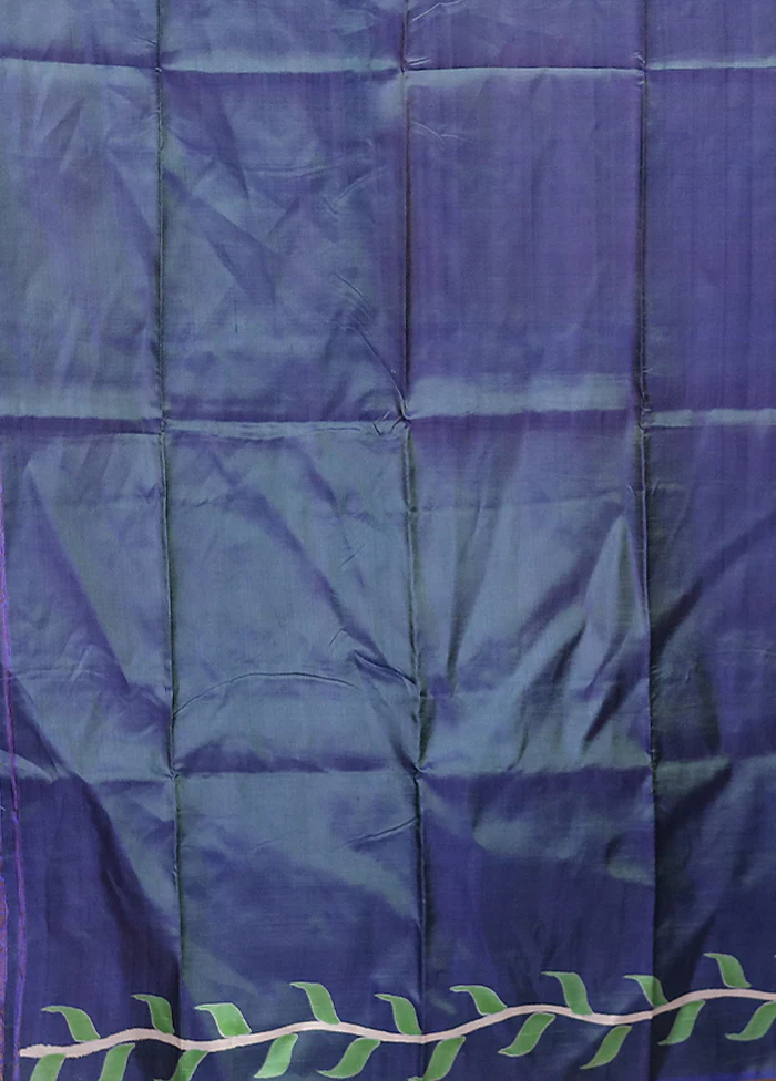 Blue Printed Pure Silk Saree Without Blouse Piece - Image 5