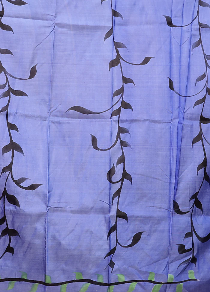 Blue Printed Silk Saree Without Blouse Piece - Image 5