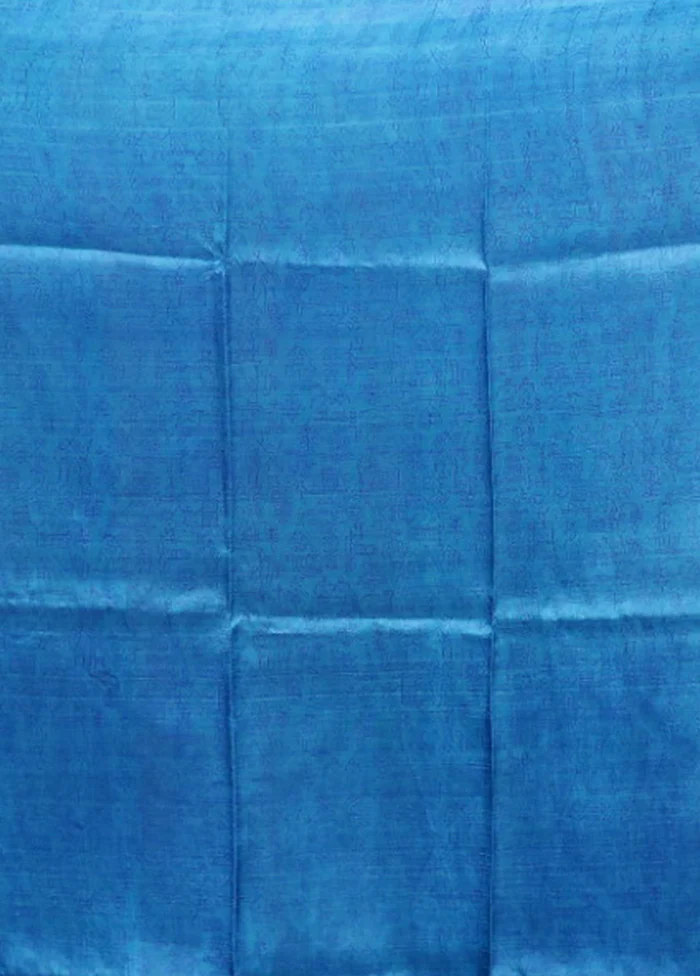 Blue Printed Silk Saree Without Blouse Piece - Image 5