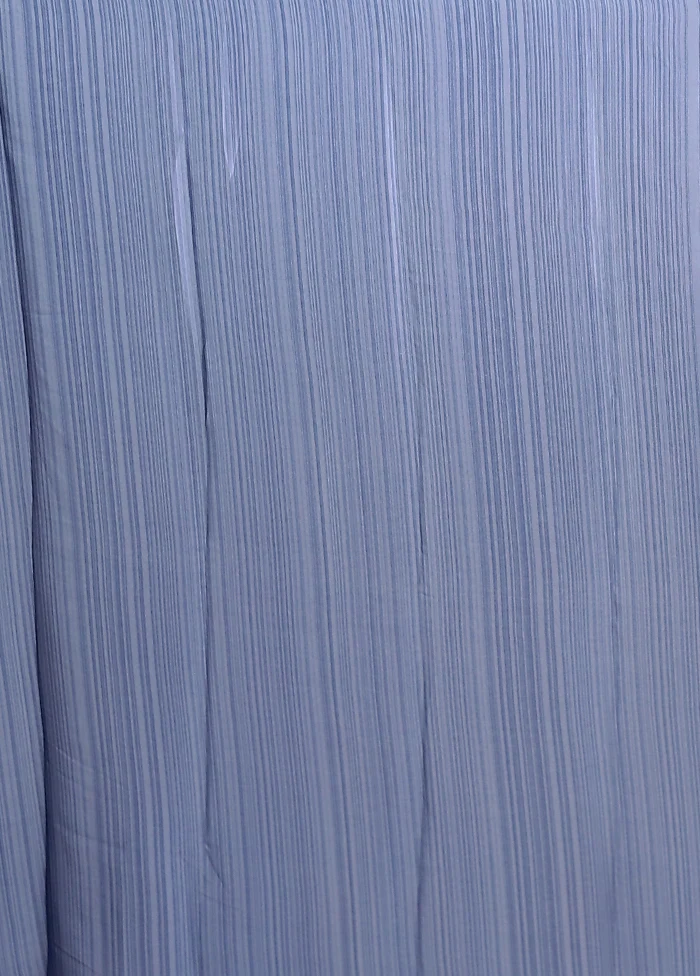 Blue Printed Silk Saree With Blouse Piece - Image 5