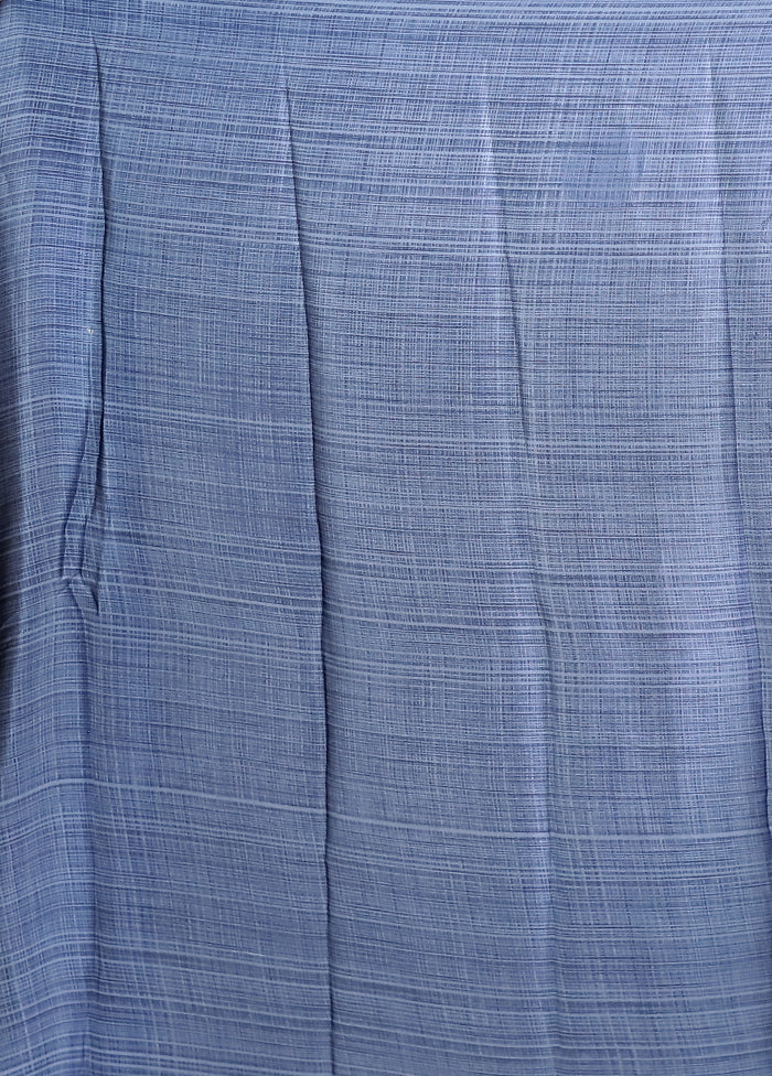 Blue Printed Silk Saree With Blouse Piece - Image 5