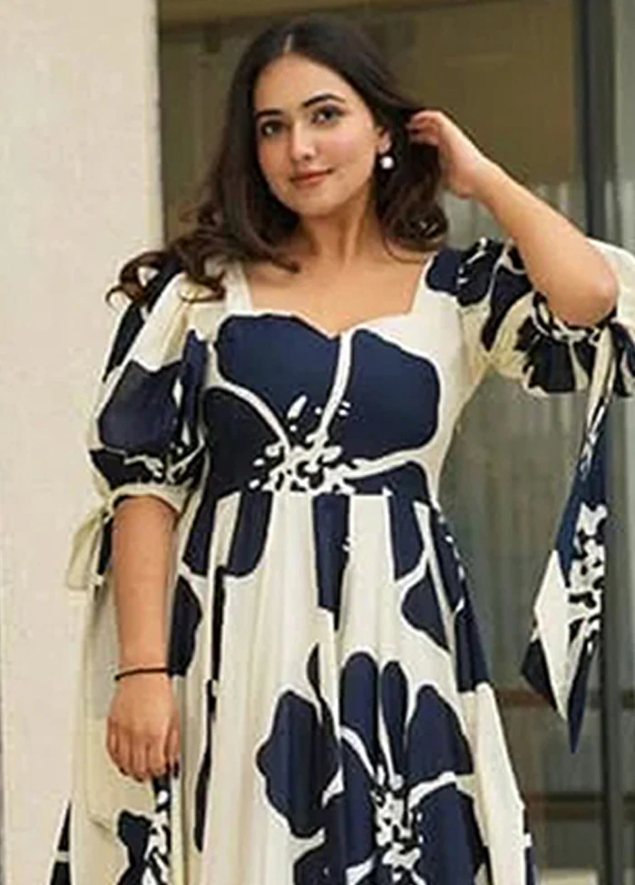 Blue Printed Work Cotton Gown - Image 2