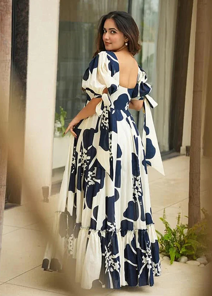 Blue Printed Work Cotton Gown - Image 3