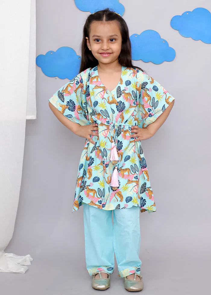 Blue Printed Work Cotton Kaftan