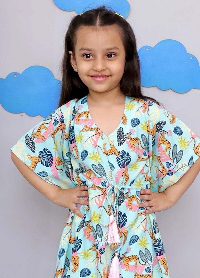 Blue Printed Work Cotton Kaftan - Image 2