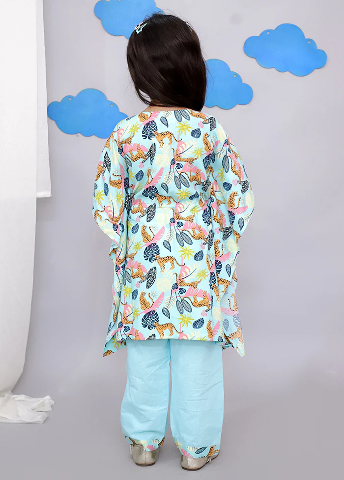 Blue Printed Work Cotton Kaftan - Image 3